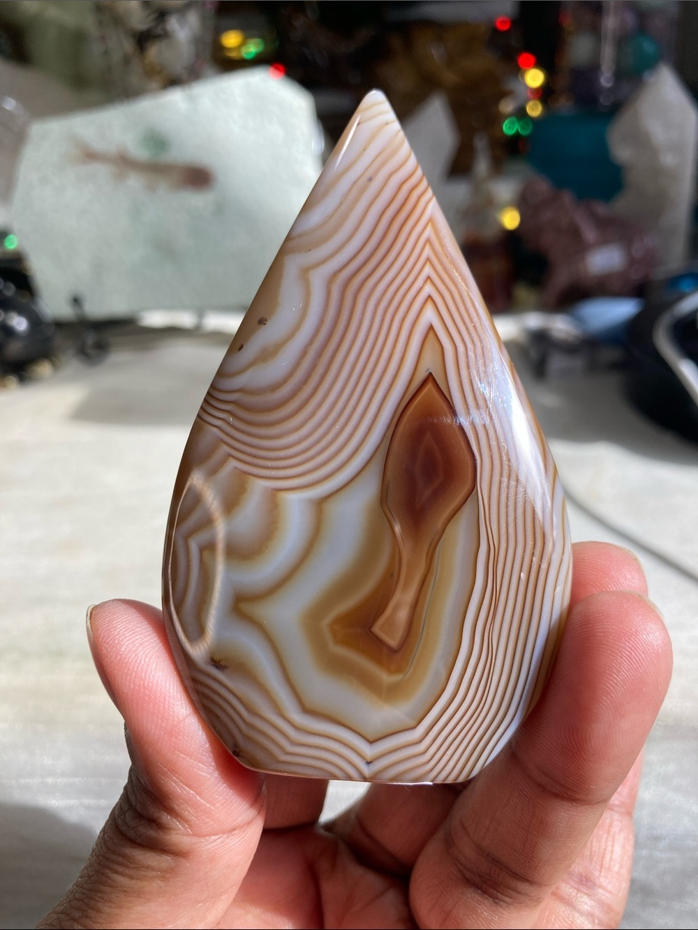Polished Brown and Cream Banded Agate Teardrop Accent